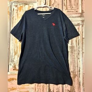 abercrombie kids Navy V‑Neck Tee with Red Moose Embroidery
